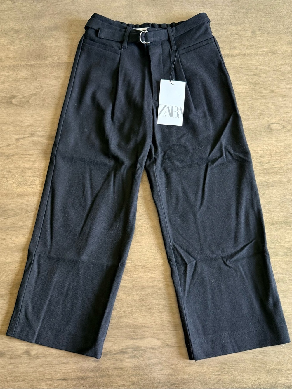 Zara Kids Black Wide-Leg Chinos with D-Ring Belt